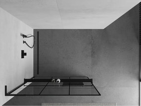 Mexen Kioto+ L, sprchová zástena Walk-In s poličkou a vešiakom 100 x 200 cm, 8mm číre sklo čierny vzor, čierny profil, 800-100-123-70-77