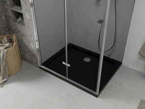 Mexen Lima, sprchový kút so skladacími dverami 100 (dvere) x 90 (stena) cm, 6mm šedé sklo, chrómový profil + slim sprchová vanička čierna + chrómový sifón, 856-100-090-01-40-4070