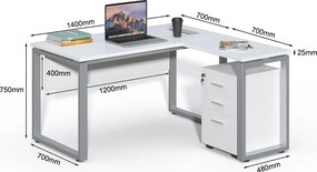 Rohový kancelársky stôl s kontajnerom Houseland Prime Home 01 140 cm biely