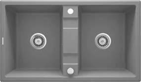 Deante Eridan, granitový drez na dosku 860x500x220 mm B/O, 3,5" + priestorovo úsporný sifón, 2-komorový, šedá, ZQE_S203