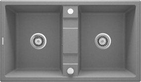 Deante Eridan, granitový drez na dosku 860x500x220 mm B/O, 3,5" + priestorovo úsporný sifón, 2-komorový, šedá, ZQE_S203