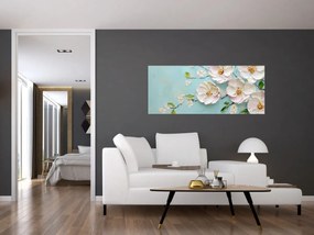 Obraz - Kvietky na modrom pozadí (120x50 cm)