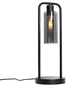 Moderná stolná lampa čierna s dymovým sklom - Stavelot