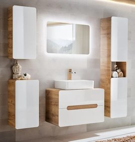 Zostava kúpeľňového nábytku BÁRA 80 cm s vysokou skriňou vr. keramického umývadla na dosku