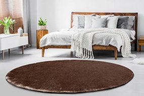 Okrúhly prateľný koberec LAPIN shaggy protišmykový , slonová kosť / čokoláda Veľkosť: kruh 120 cm