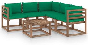 6-dielna záhradná sedacia súprava zelené podložky impregnovaná borovica
