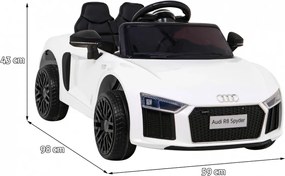 Ramiz Audi R8 na batérie pre deti Biela + diaľkové ovládanie + EVA + pomalý štart + MP3 LED