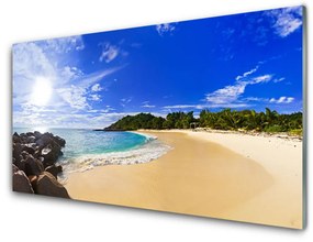 Skleneny obraz Slnko more pláž krajina 125x50 cm