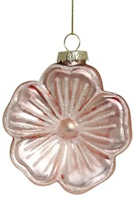Ružová sklenená vianočná ozdoba kvet - Ø 8*3 cm