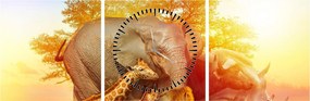 Obraz afrických zvieratiek (s hodinami) (90x30 cm)