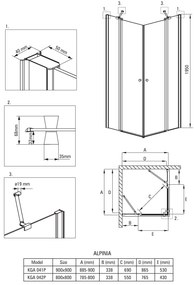 Deante Alpinia, štvorcový sprchový kút 80 (dvere) x 80 (dvere) cm, výška 195cm, 6mm číre sklo s EasyClean, chrómový profil, KGA_042P