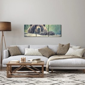 Obraz medveďa (s hodinami) (90x30 cm)