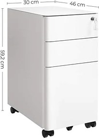 Kancelárska skrinka na dokumenty s kolieskami, kontajner so zámkom, biely