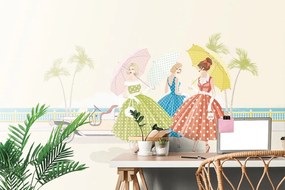 Samolepiaca tapeta retro dámy s dáždnikmi - 150x100