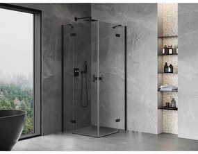 Mexen Mist-H Duo, 2-krídlový výklopný sprchový kút 95 x 95 cm, číre sklo, čierny profil, 8A5-095L-095P-70-00