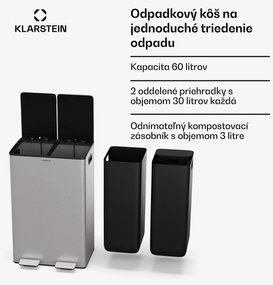 Klarstein EcoVista, odpadkový kôš s kompostérom, 60 l + 3 l/kôš + kompostér, Soft-Close