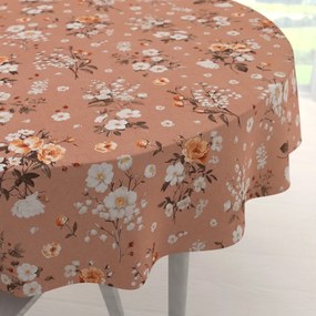 Biante Bavlnený okrúhly obrus Sandra SA-738 Ruže a konvalinky na hnedoružovom Ø 150 cm