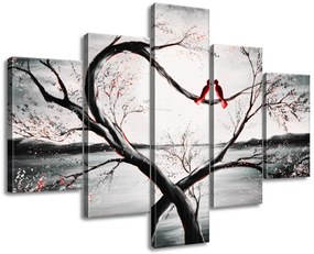 Gario Ručne maľovaný obraz Vtáčia láska - 5 dielny Rozmery: 100 x 70 cm