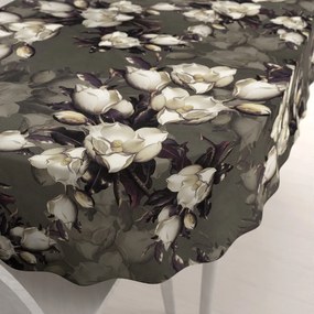 Biante Zamatový oválny obrus Tamara TMR-034 Kvety gardénie na hnedosivom 130x180 cm