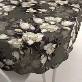 Biante Zamatový oválny obrus Tamara TMR-034 Kvety gardénie na hnedosivom 130x220 cm