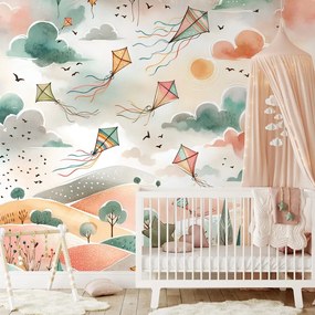 Tapeta pastelové lietajúce draky na oblohe