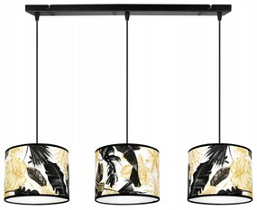 Závesné svietidlo Gold Flowers, 3x biele textilné tienidlo s kvetinovým vzorom, (výber z 2 farieb konštrukcie)