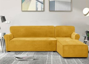 Elastický plyšový poťah na trojmiestnu rohovú pohovku BestBerg / pravá / žltá