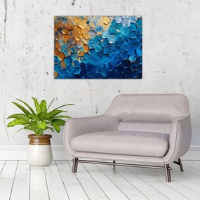 Sklenený obraz - Modrozlatá maľba (70x50 cm)