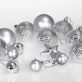 Sada vianočných závesných dekorácií ESTRELLA strieborná (66 ks)