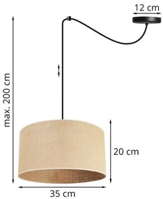 Závesné svietidlo Juta Spider, 1x jutové tienidlo, (výber z 2 farieb konštrukcie), (fi 35cm)