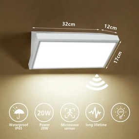Brilagi-LED Vonkajšie nástenné sviet. so senzorom TRIANGLE LED/20W/230V biela IP65