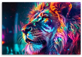 Obraz na plátně, Neonové zvíře Lev Ai - 90x60 cm