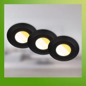 Briloner 7589035 – sada 3× LED stmievateľných kúpeľňových podhľadových svietidiel KLIRA, 1× LED/4,9 W/230 V, IP44, čierne
