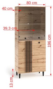 Vitrína LIVIA 3, 80x196x40, dub artisan/čierna
