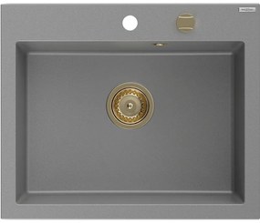 Mexen Elix, 1-komorový granitový drez 600 x 500 mm, sivý, zlatý sifón - 6525601005-71-G