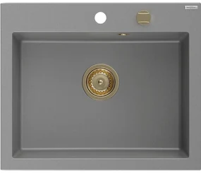 Mexen Elix, 1-komorový granitový drez 600 x 500 mm, sivý, zlatý sifón - 6525601005-71-G