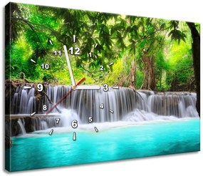 Gario Obraz s hodinami Nádherný vodopád v Thajsku Rozmery: 60 x 40 cm