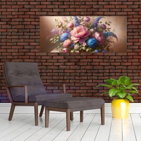 Obraz - Stôl plný kvetov (120x50 cm)