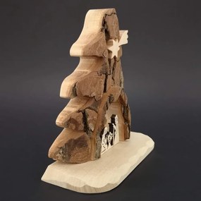 AMADEA Drevený betlehem s kôrou, masívne drevo, 14x14x3 cm