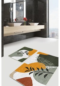 Zelené zamatové kúpeľňové predložky v súprave 2 ks 60x100 cm Illustrated Autumn – Mila Home
