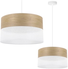 Závesné svietidlo Wood, 1x dýha zlatý dub/biele PVC tienidlo, (fi 30cm)