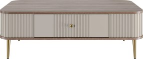 Kávový stolík Vesper 103x60 cm so zásuvkou - kašmír / orech / zlaté nohy