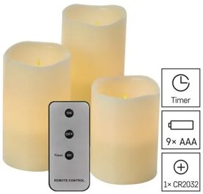 Vosková LED svíčka Candas s ovladačem 3 ks teplá bílá