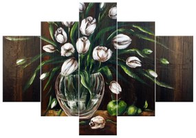Gario Ručne maľovaný obraz Maľované tulipány - 5 dielny Rozmery: 100 x 70 cm