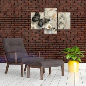 Obraz - Mramorové pozadie s motýľmi (90x60 cm)