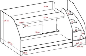 Detská poschodová posteľ MARTIN - 200x80 cm - biela/sivá