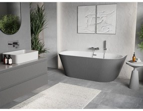 Mexen Oris, voľne stojaca ryhovaná vaňa 150 x 75 cm, biela-šedá, chrómový prepad, 52871507562-01