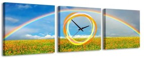 3-dielny obraz s hodinami, Rainbow, 35x105cm