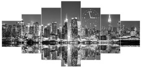 Gario Obraz s hodinami Nočný Manhattan - 7 dielny Rozmery: 210 x 100 cm