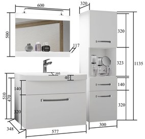Kúpeľňový nábytok Belini Premium Full Version šedý lesk + umývadlo + zrkadlo + LED osvetlenie Glamour 45  GLA P 3/0/W/S/0/MB/PP